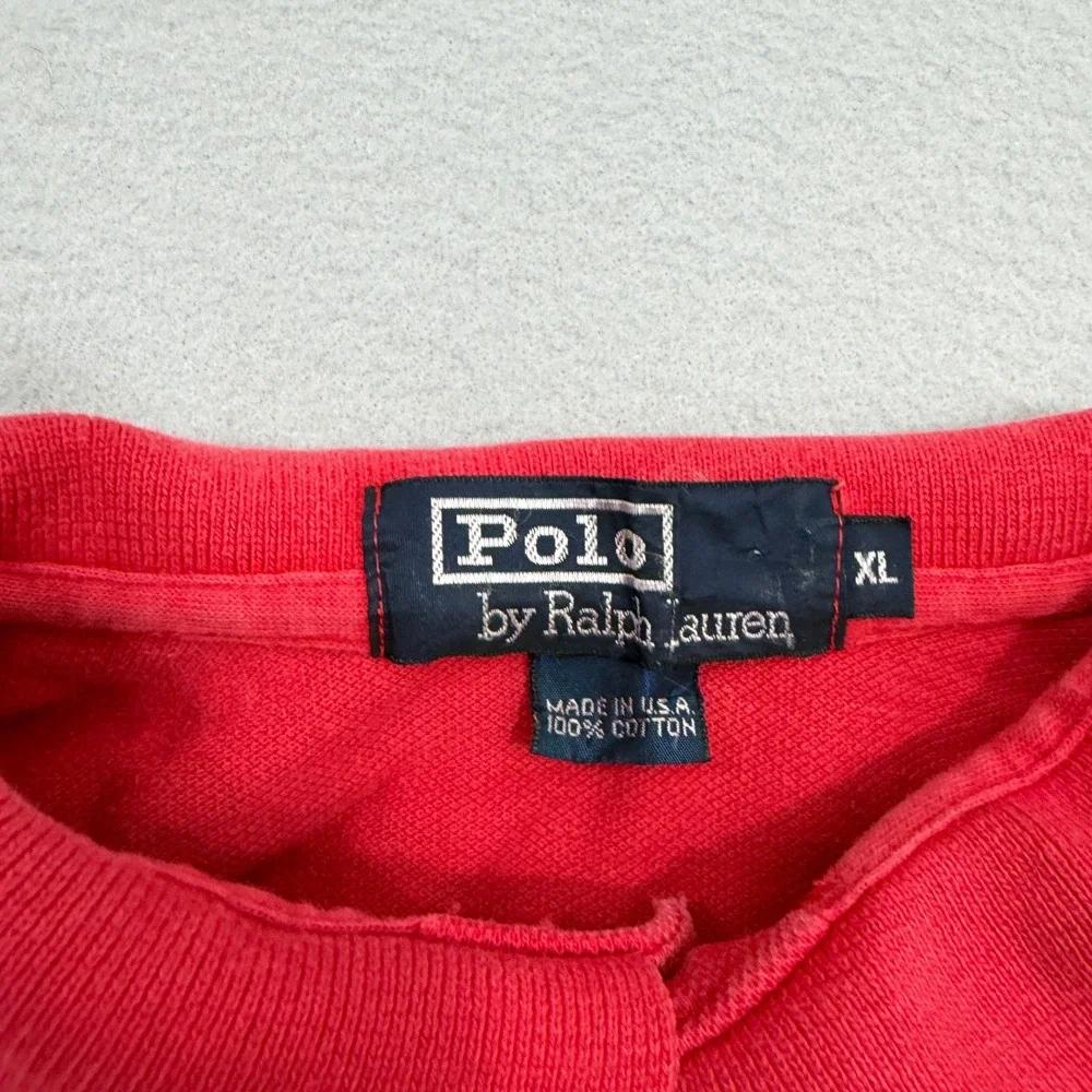 Vintage Polo Ralph Lauren Shirt Men XL Red Solid Short Sleeve Made in USA Cotton
